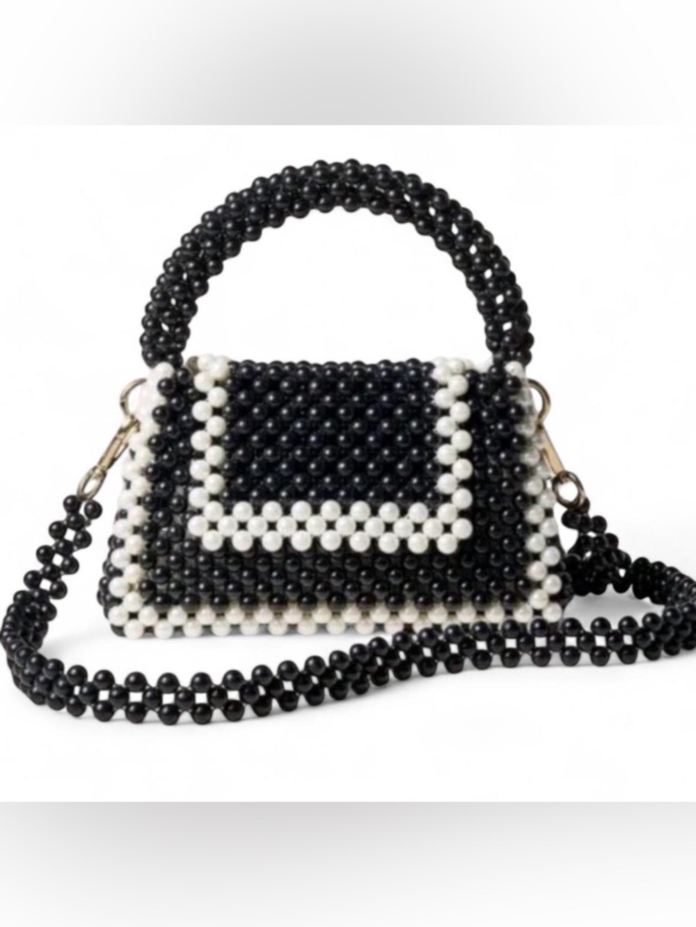 kate spade Black and White Beaded Mini Top Handle Bag